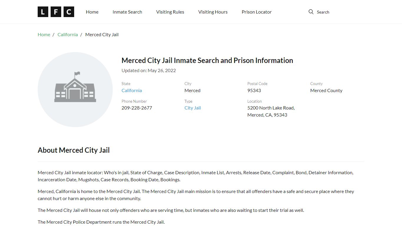 Merced City Jail Inmate Search, Visitation, Phone no ...