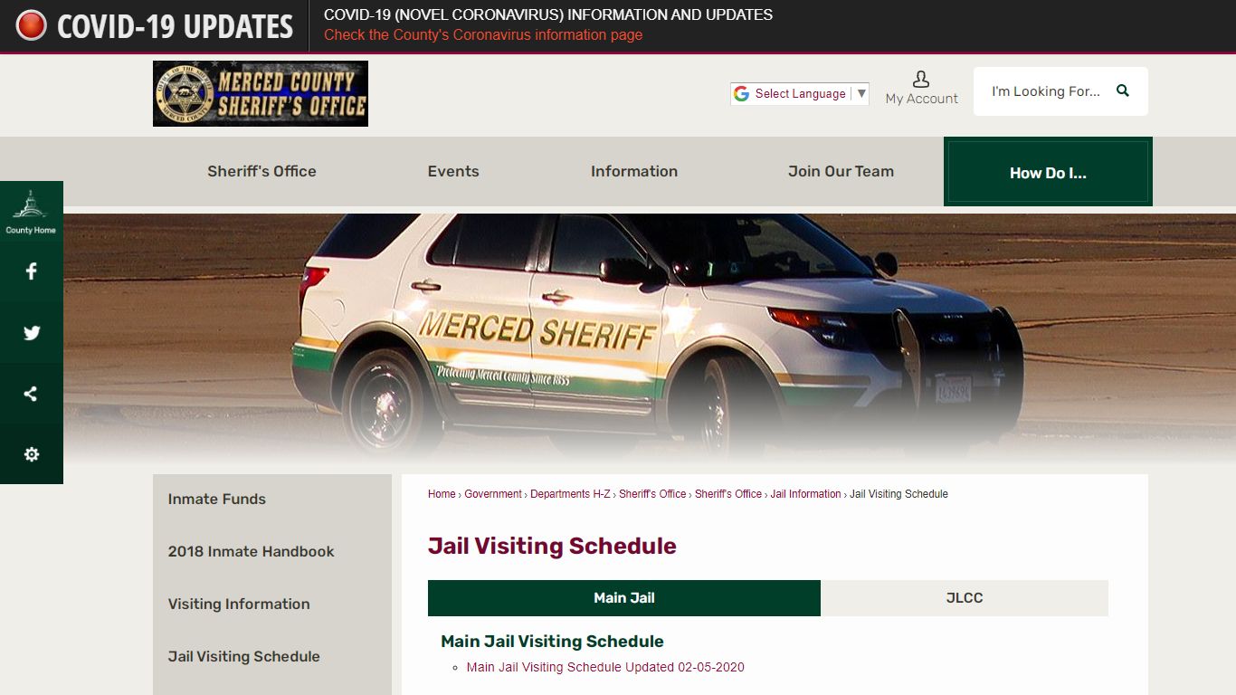 Jail Visiting Schedule | Merced County, CA - Official Website